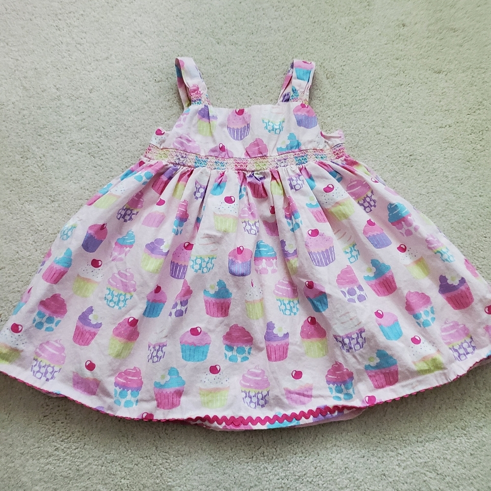 Gymboree Girls Pink Cupcake Embroidered Smocked Dress sz12-18m